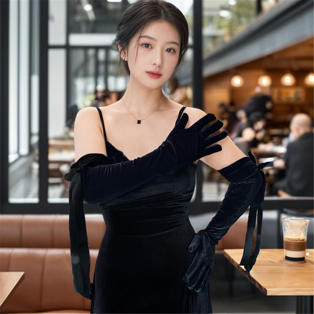 Long Gloves With Decorative Ribbon Elbow Length Gloves Evening Gloves For Women Wedding Dinner Party Dancing Party