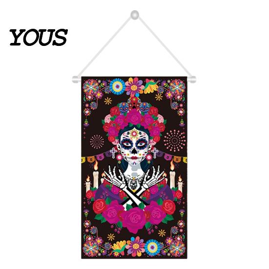 Wall Backdrop Day of The Dead Fabric Art, Mexican Fiesta Theme Colorful Sugar Exotic Themed Skull Hanging Tapestry Decoration for Photo Booth,
