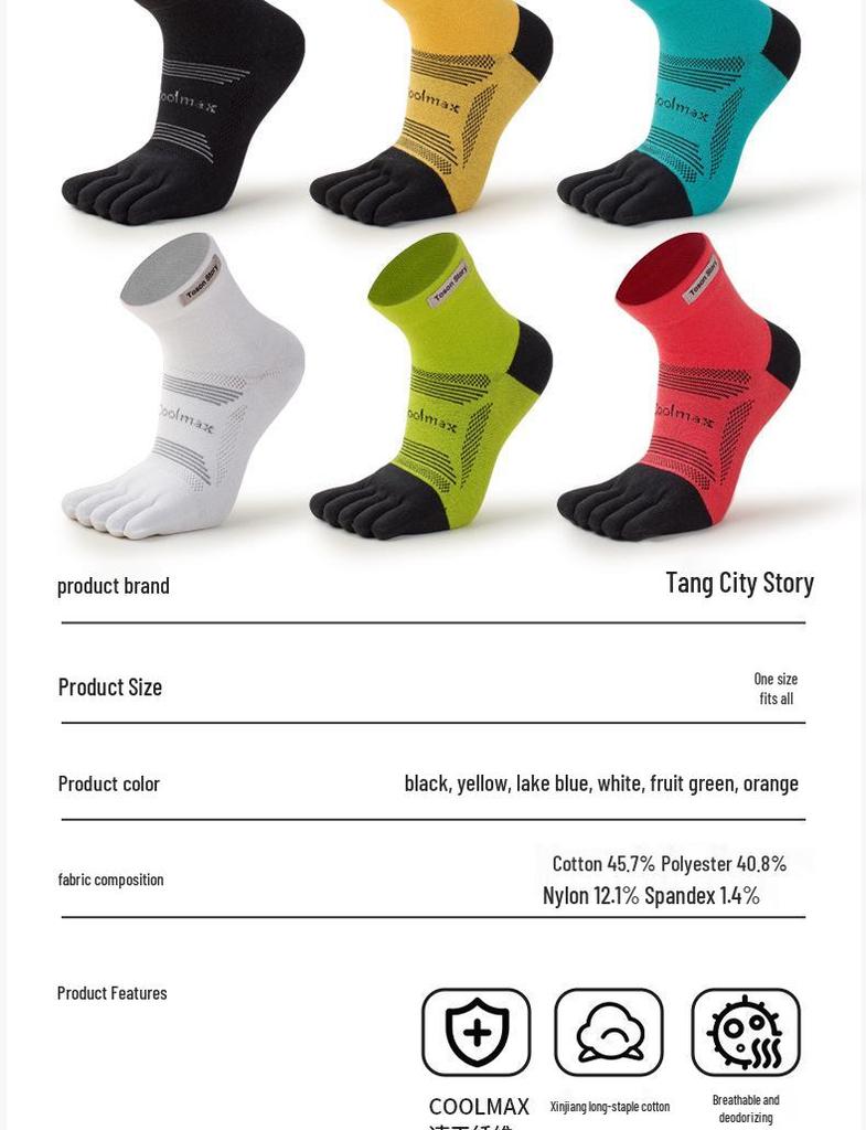 Herr Coolmax Andningsbara Maratonlöparstrumpor med Fem Tår, Mellanhöga: Friktionshämmande, Svettabsorberande, Tådelad Design