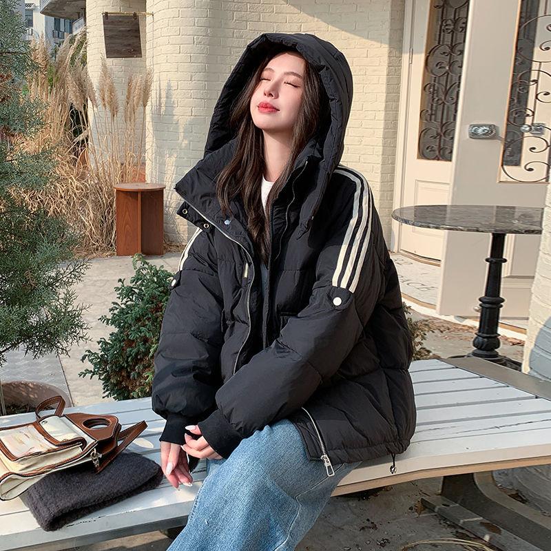 Damen Winter Kapuzenjacke Koreanisch Locker Kurz Baumwollmantel Mode Student Lässig Warm Gefütterte Oberbekleidung M schwarz