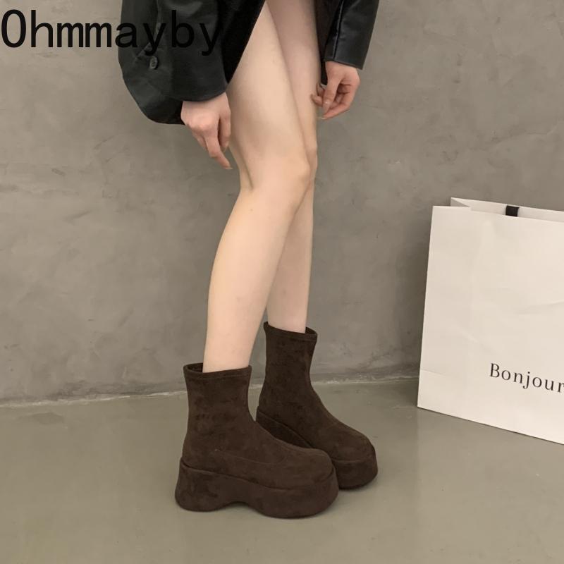 Platform Woman Ankle Boots Fashion Round Toe Height Increase Shoes Punk Style Ladies Modern Bottes