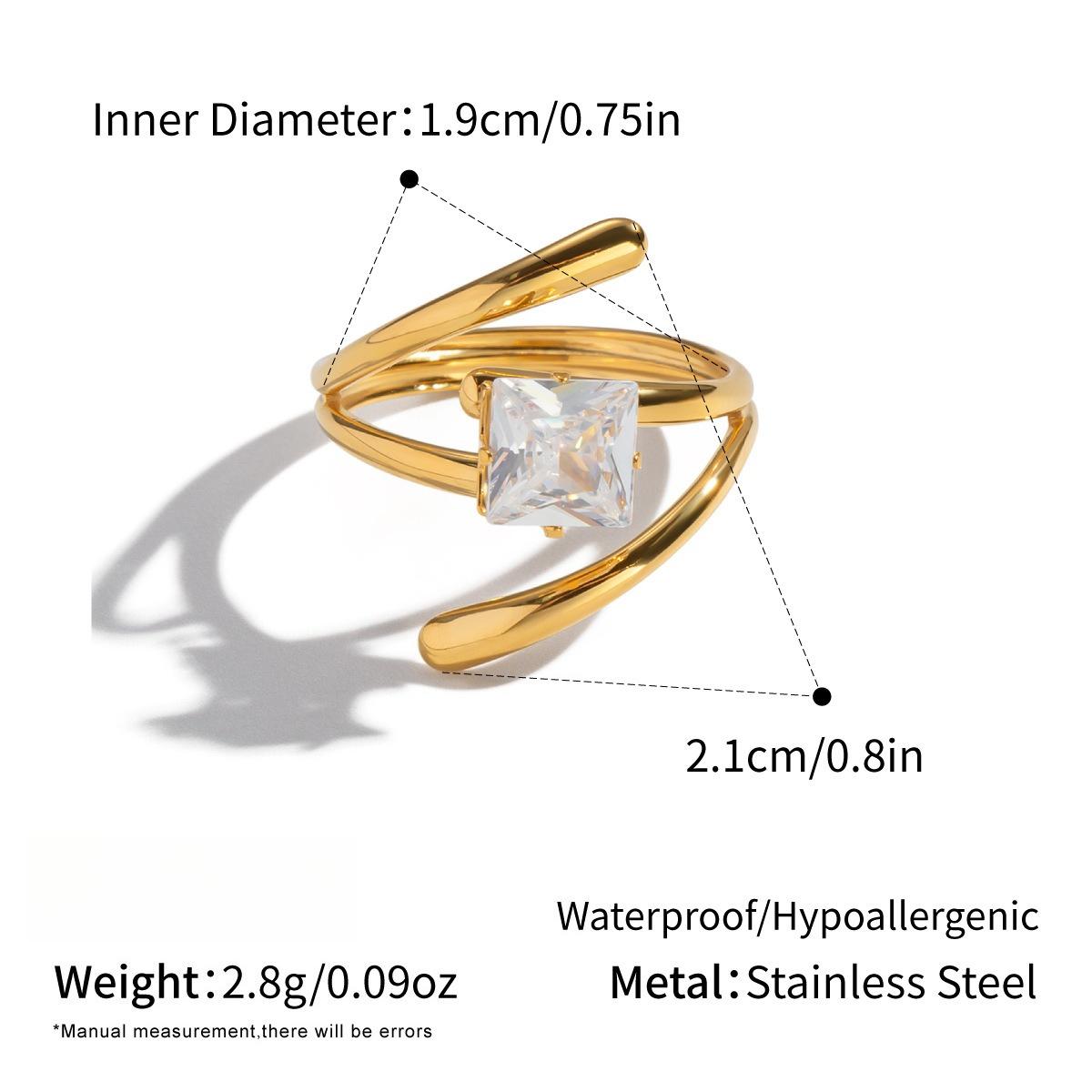 Yori Simple Line Design Open Ring for Women Golden Plated Cubic Zirconia Stainless Steel Finger Jewelry New Arrivals