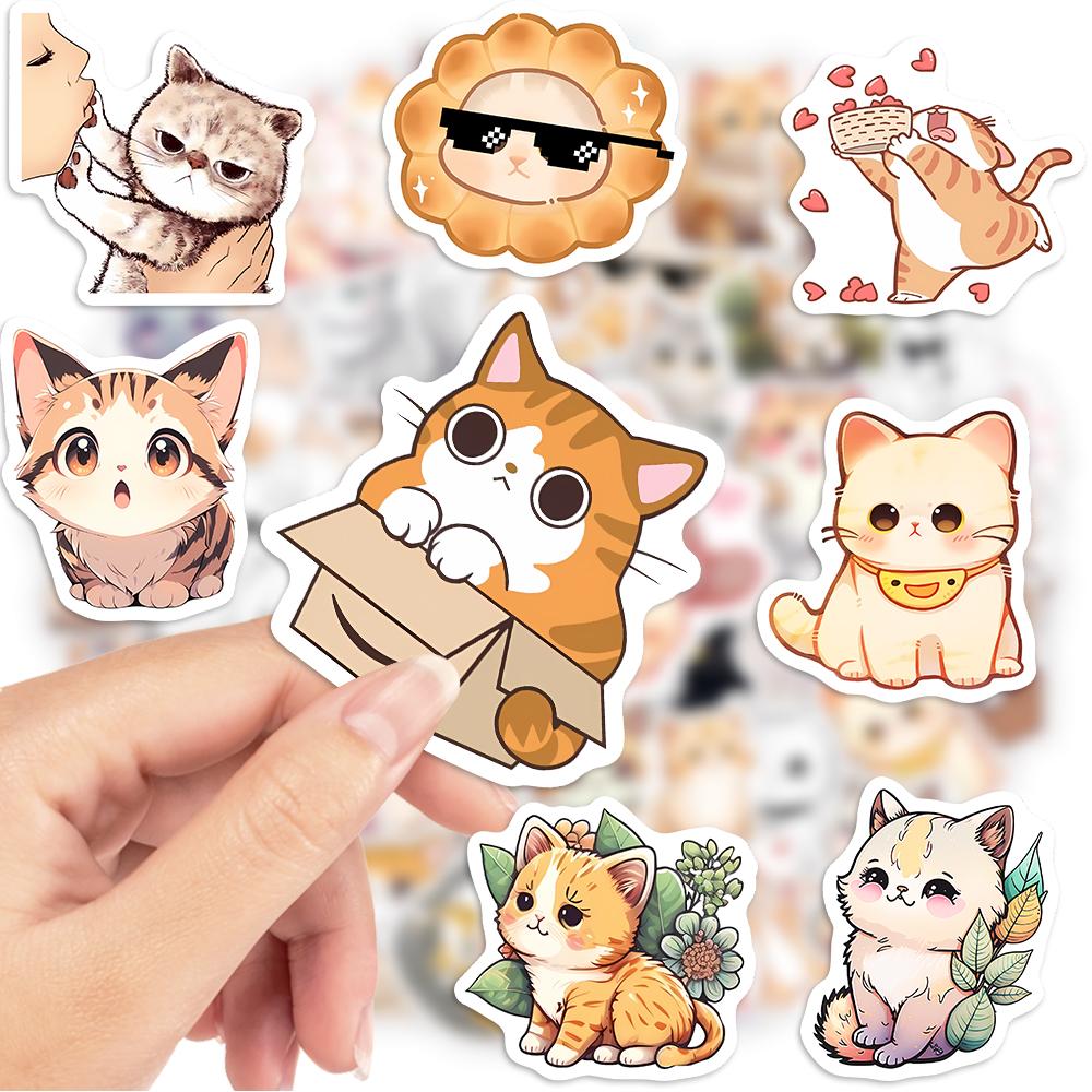 Cute Cartoon Cat Kitten Stickers Funny Toys Gift Decorative Decal For Laptop Phone Scrapbook Journal Bottle Luggage Waterproof