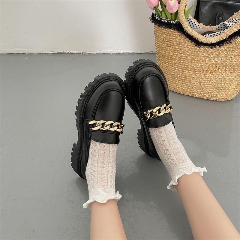 Boty Mary Jane Pro ženu Lodičky Lolita Platforma Dámské Mokasíny Vintage Pevná kůže Slip On Kovová přezka Boty Oxford