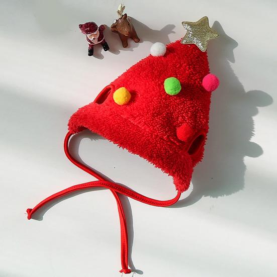1 Set Christmas Pet Outfit Christmas Tree Pom-Pom Hat And Pet Bib Holiday Pet