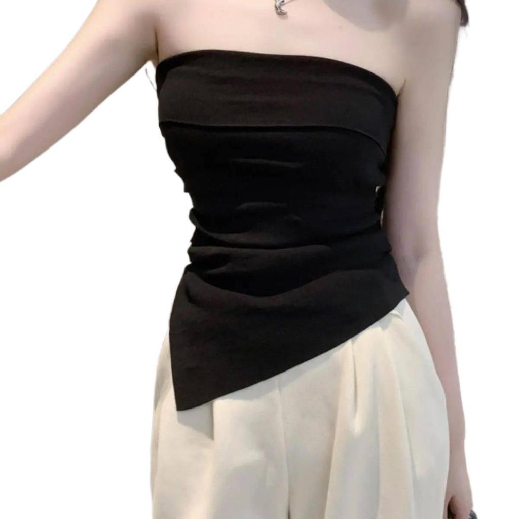 Nieregularny crop top w koreańskim stylu na jedno ramię - Szykowny letni bandeau bez rękawów