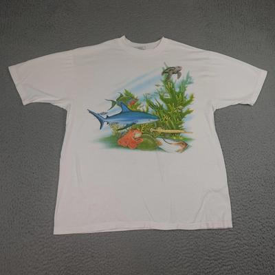 Vintage Ocean Shirt Mens Large White Tropical Fish Double Sided Graphic Tee 80s