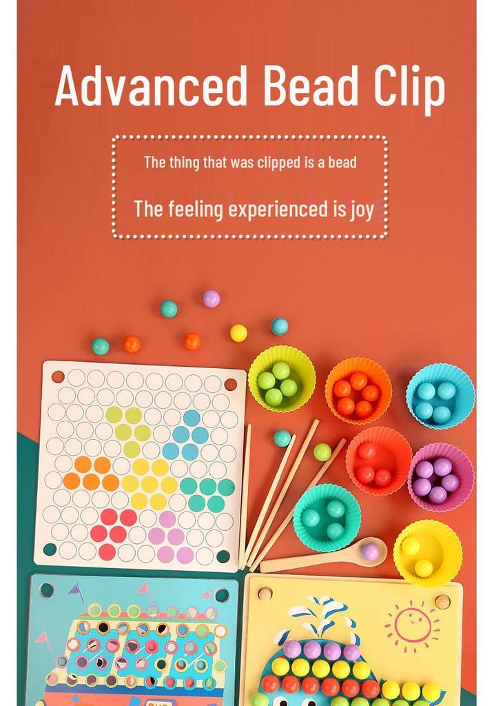 Wooden Children's Bead Puzzle Game Tweezers - Fun Hand-Eye Coordination Toy for Early Education