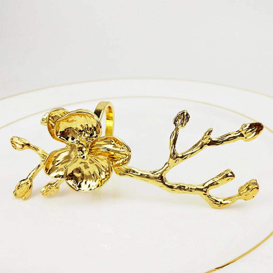 4PCS Plum Blossom Metal Napkin Rings,Christmas Gold Color Napkin Buckles,Napkin Holder for Home Dinning Room Hotel Table Decor