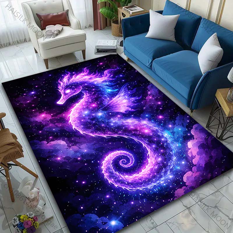 1PC Glowing seahorse in cosmos Print Carpet Rug for Living Room Bedroom Sofa Doormat Home Decor Non-slip Floor Mat