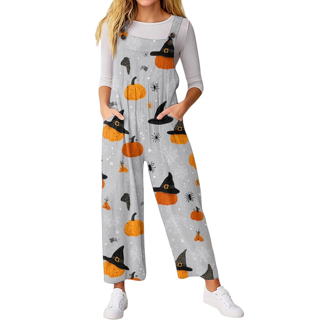 Women’s Loose Casual Sleeveless Jumpsuit Halloween Printed Jumpsuit Printed Jumpsuit