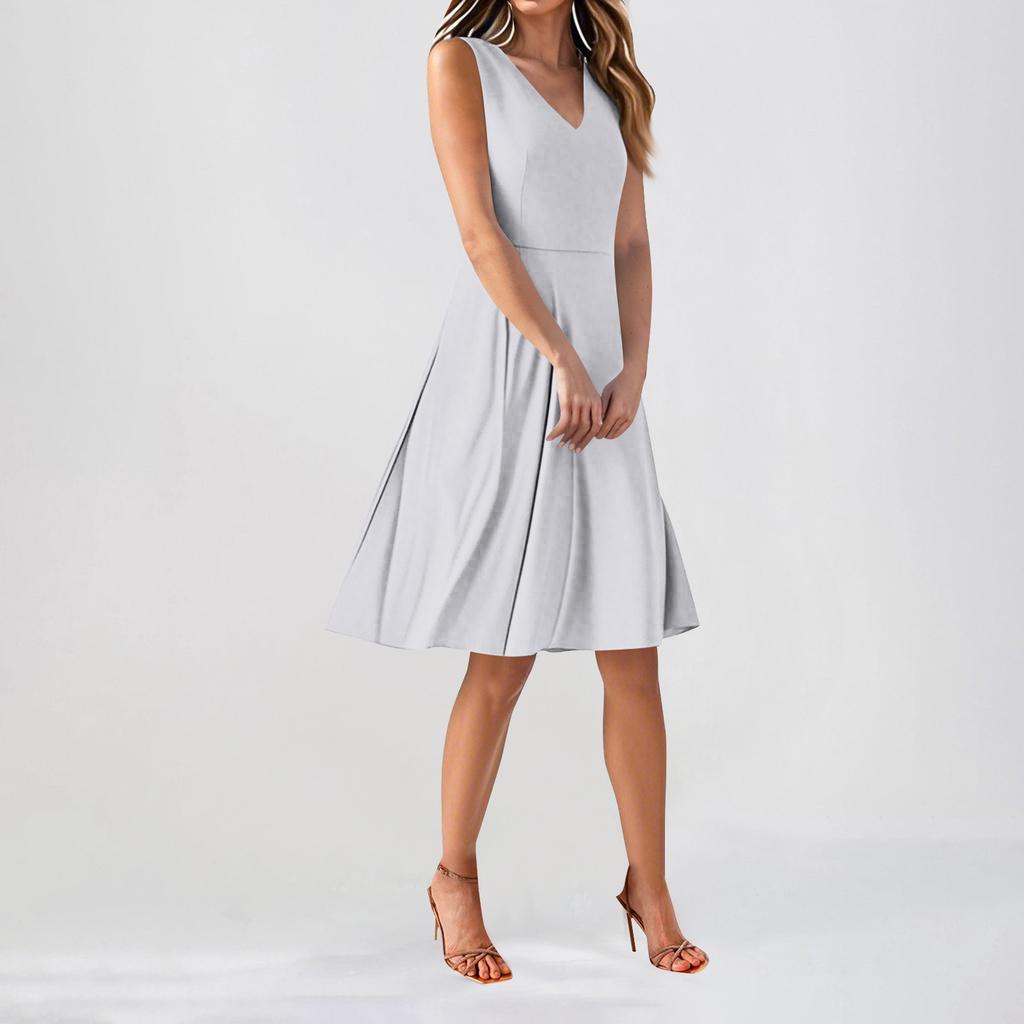 Chiffon Floral Sleeveless V-Neck Waist Dress