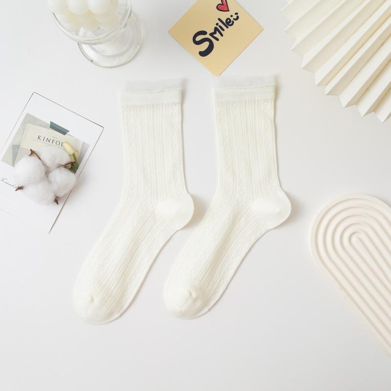 

Женские весенне-летние носки-трубы без косточек с новым волнообразным полым узором, дышащие 1 pair молочный белый