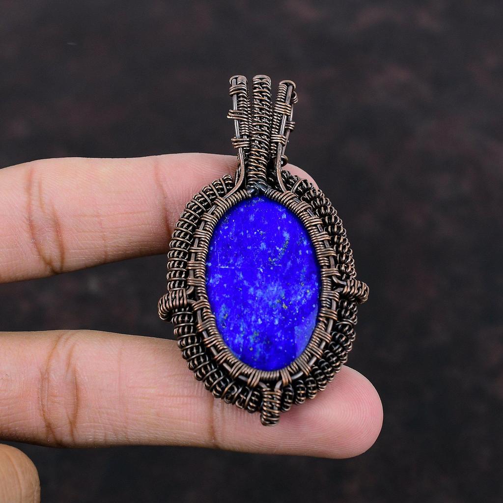 Lapislazuli Anhänger Kupferdraht umwickelter Edelsteinanhänger Lapislazuli Schmuck Kupferdraht Wickelschmuck Handgefertigter Anhänger Geschenk zur Verlobung