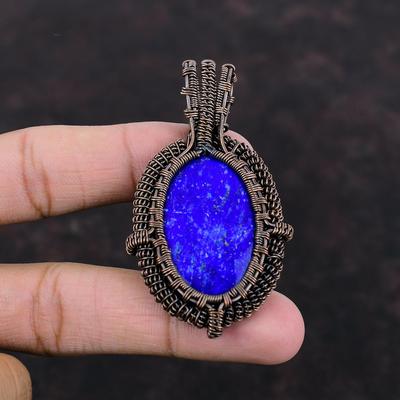 Wisiorek z Lapis Lazuli Miedziany Drut Owinięty Kamień Szlachetny Wisiorek Biżuteria z Lapis Lazuli Biżuteria Owinięta Drutem Miedzianym Ręcznie Robiony Wisiorek Prezent Na Zaręczyny