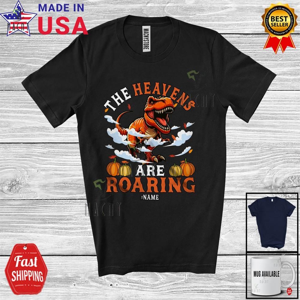 

Персональная футболка Небеса ревут с Тираннозавром Рексом на День Благодарения и осенними тыквами 4XL