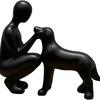 Black Resin Cute Puppy and Owner Statue Desktop Ornaments Modern Minimalist Artistic Style Creative Sculpture Crafts Home Decor