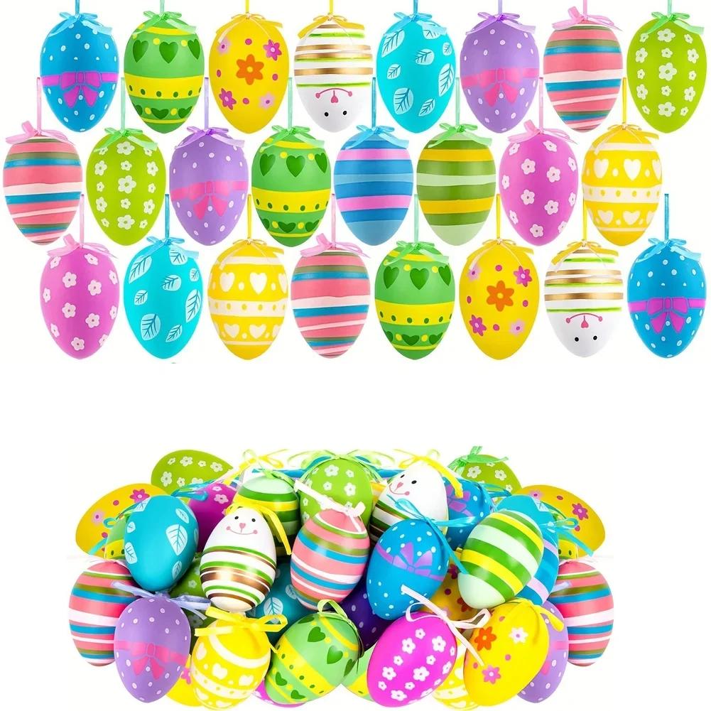 Easter Egg Decorations Set 24 Pieces Plastic Hanging Eggs for Spring Festivities For Party Setup and Festive Room Accents