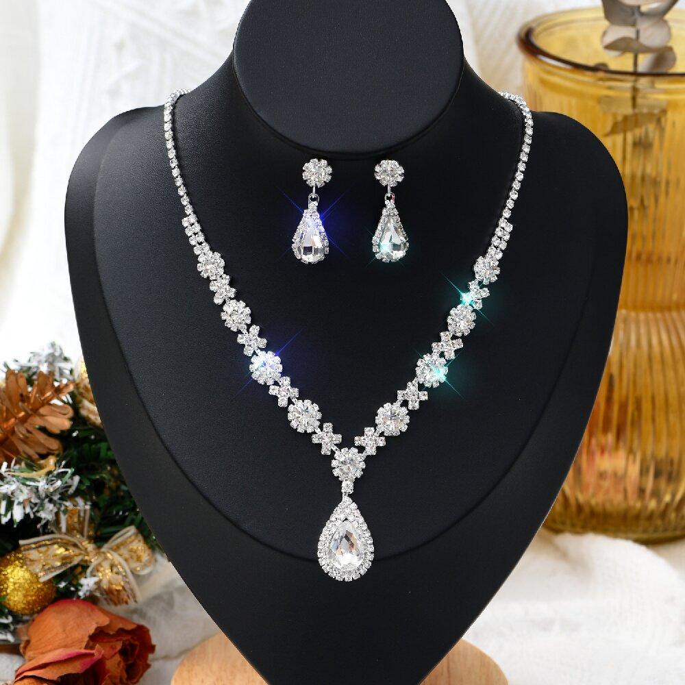 3PC Women's Fashion Copper Inlaid Claw Chain Hollow Tassel Necklace Earrings Zircon Set Wedding Banquet Party Holiday Gift-8133