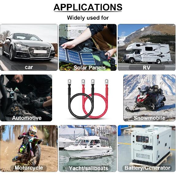 IGreely Battery Cable 2 AWG 2 Gauge Wire Made With OFC Copper Wire Battery Power Inverter Cables With 5/16" Lugs Terminals For Welding Solar Panel