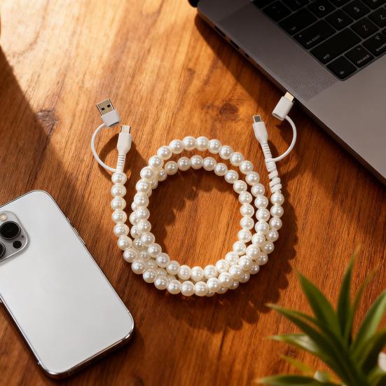 2-in-1 USB Cable Bead Design High-speed Data Transfer Cable with Type-C Connector Tangle-Free Charging Cord for Car And Travel