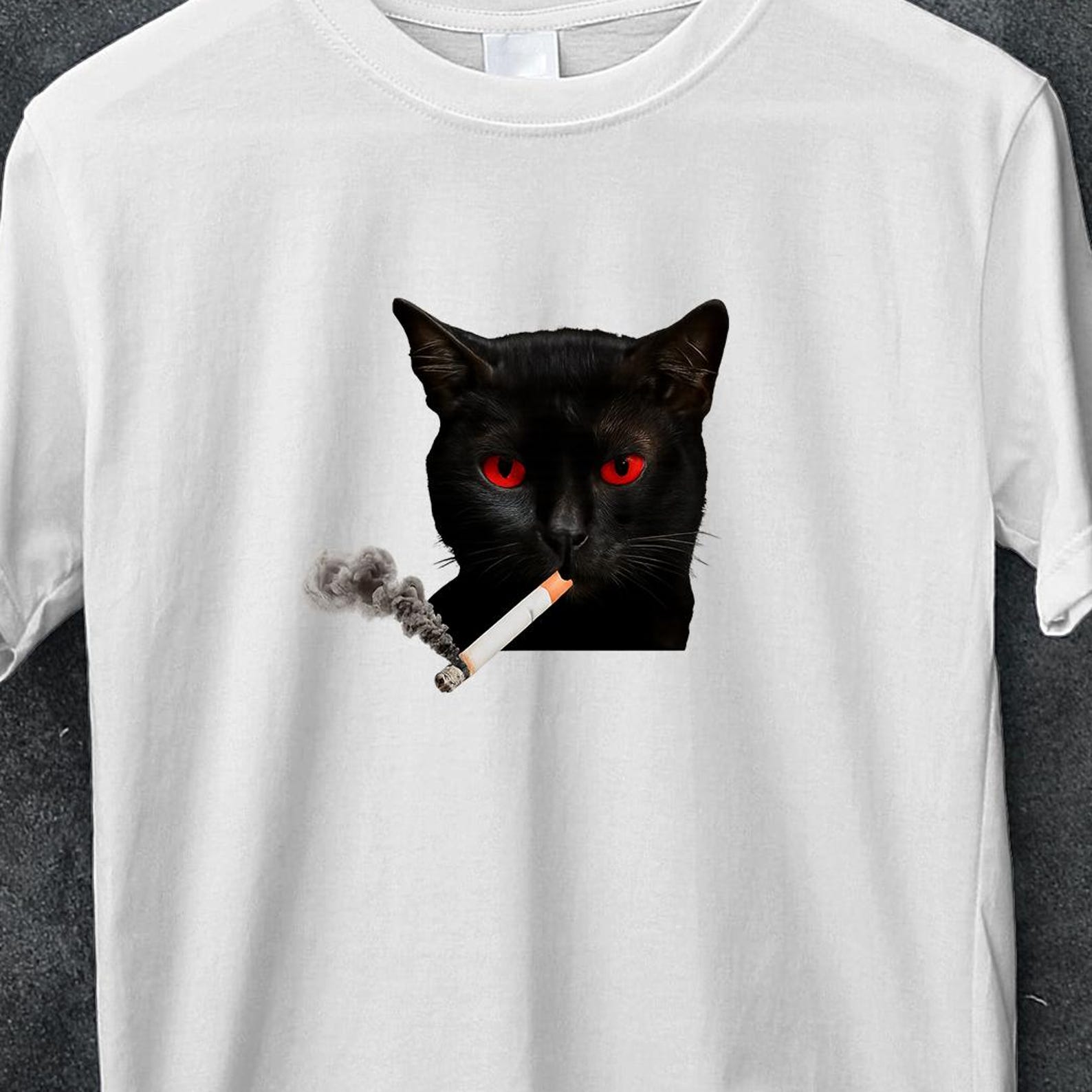 Smoking Cat Y2K T Shirt, crazy t-shirt, Vintage Black Cat Tee for Men Women, Edgy Retro 90s Grunge Tshirt, Aesthetic Tee, Black cat smoking 4XL