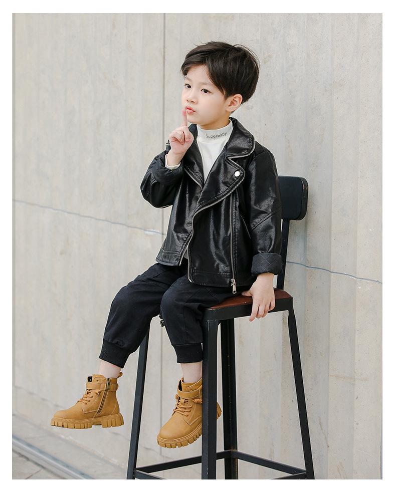 Boys' 2025 Autumn/Winter Fashion Casual Leather Ankle Boots for Middle and Big Kids - Korean Style