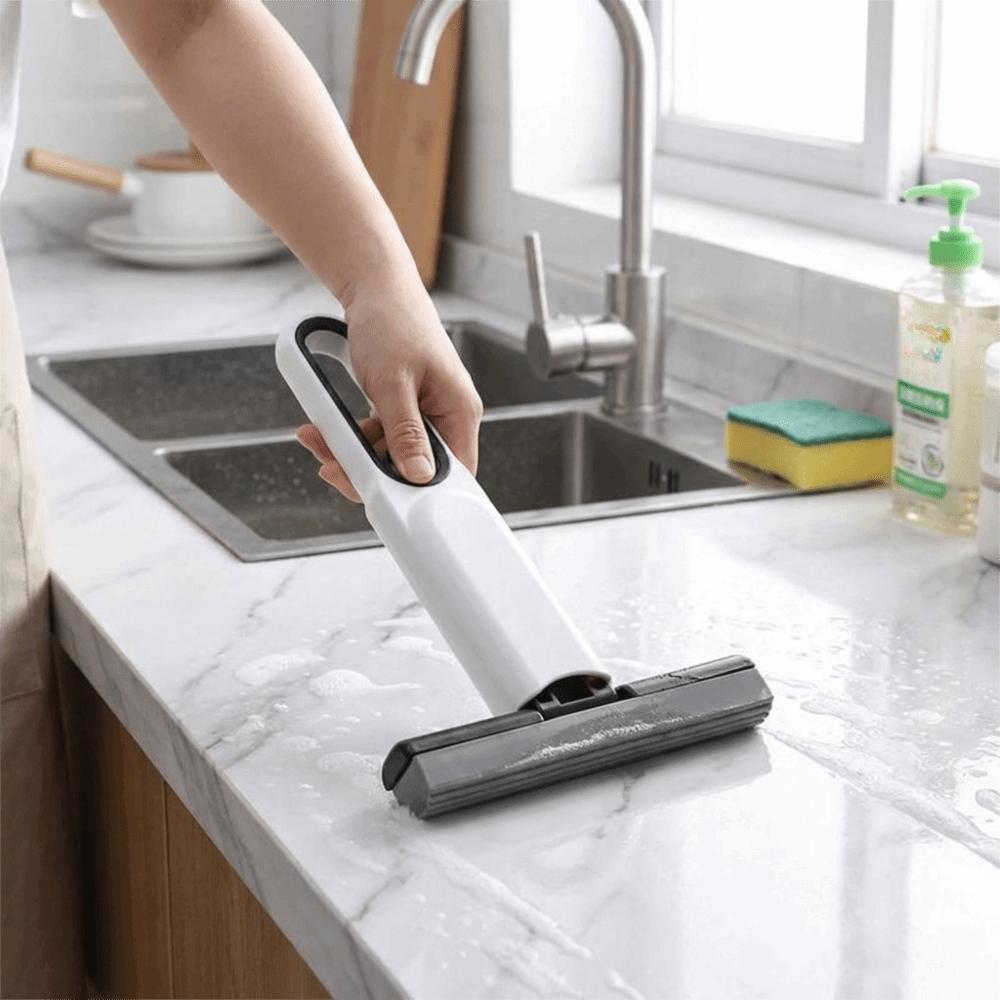 No-Rinse Mini Desktop Mop Sponge Absorbent Wet and Dry Dual-Use Sponge Head Mop Hands-Free Washing Folding Cleaning Mop