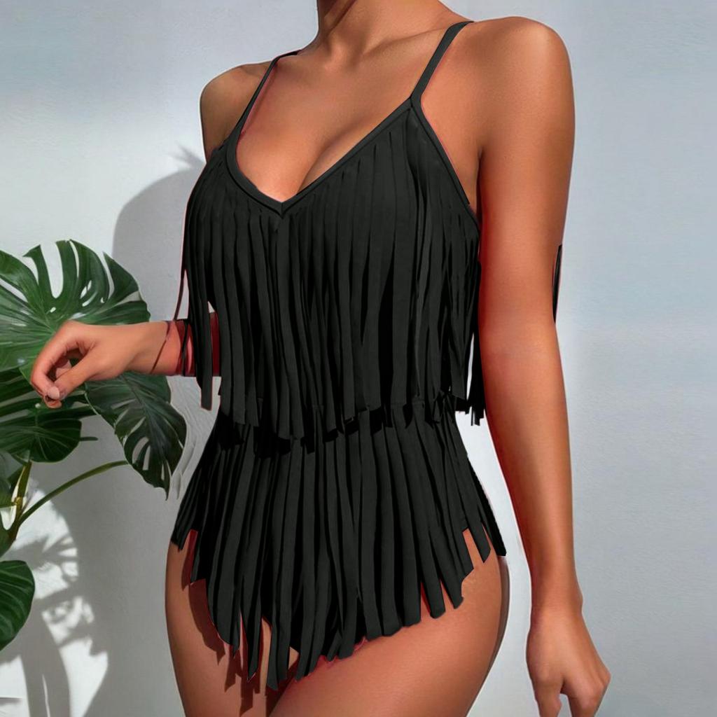 Damen Sexy V-Ausschnitt Rückenfrei Figurbetont Einteiler Badeanzug