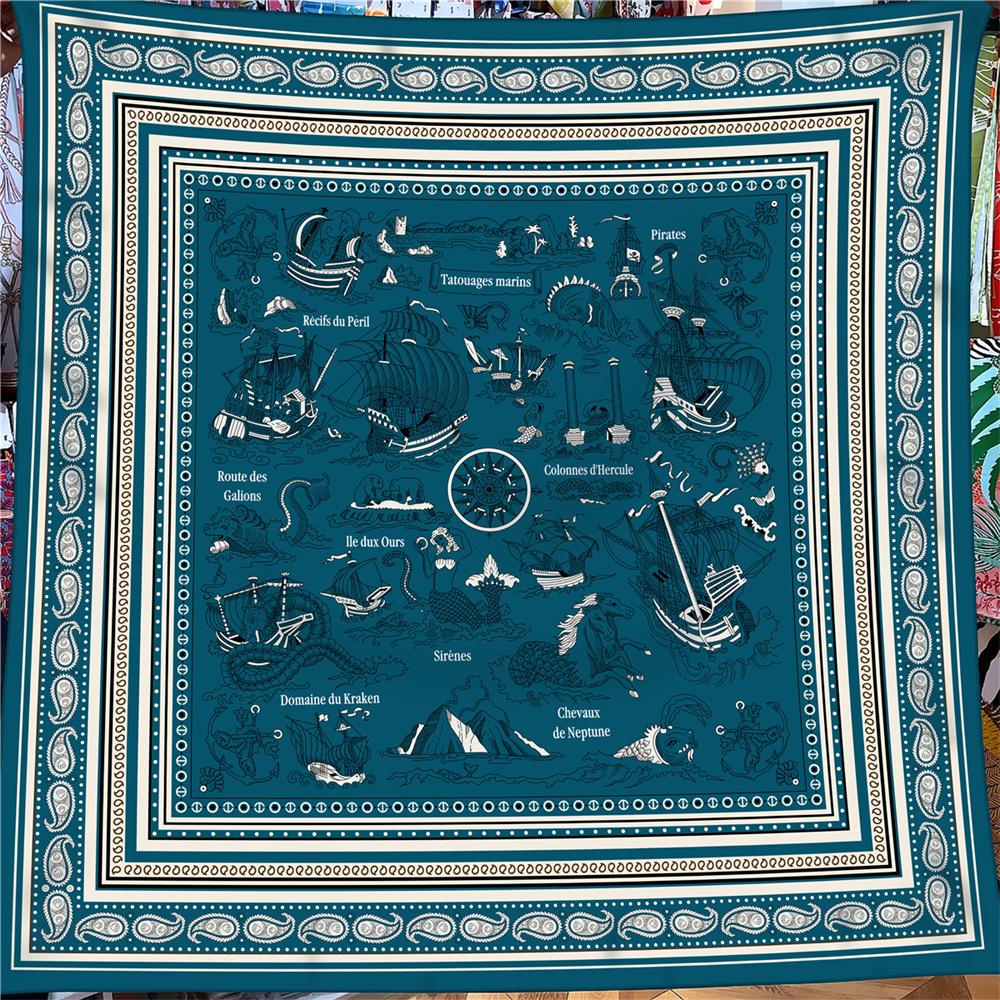 POBING 30% Silk 70% Cashmere Scarf Women Hand Rolled Horse Print Square Scarves Wraps Bandana Big Hijabs Female Foulard 135CM