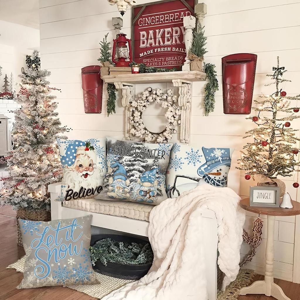 Christmas Pillowcases: Santa, Snow, Winter Gnome & Snowman Designs Sofa Bed Cushion Cover, New Year Home Decoration