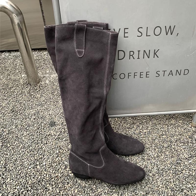 High Boots for Women Flats Knee High Suede Designer Shoes  Winter Fashion Chelsea Boots New Walking Cozy Dress Ladies Boots