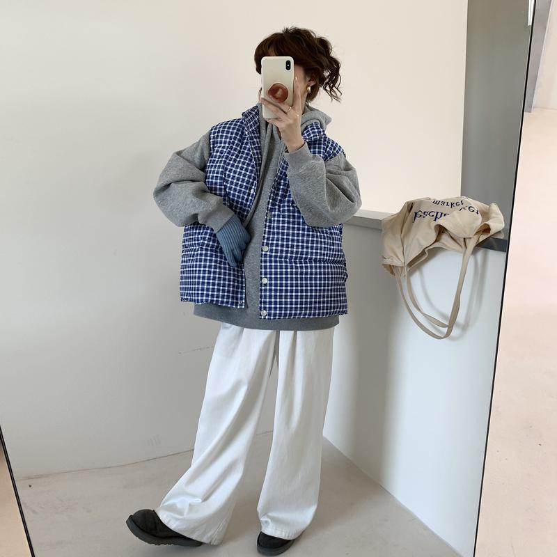 Stylish Plaid Cotton Vest for Women Autumn Winter Fashionable Stand Collar Outerwear