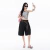 Trendy Summer Niche High Street Designer Slimming Loose Wide Leg Cropped Capri Denim Pants For Women Versatile Loose Straight Streetwear