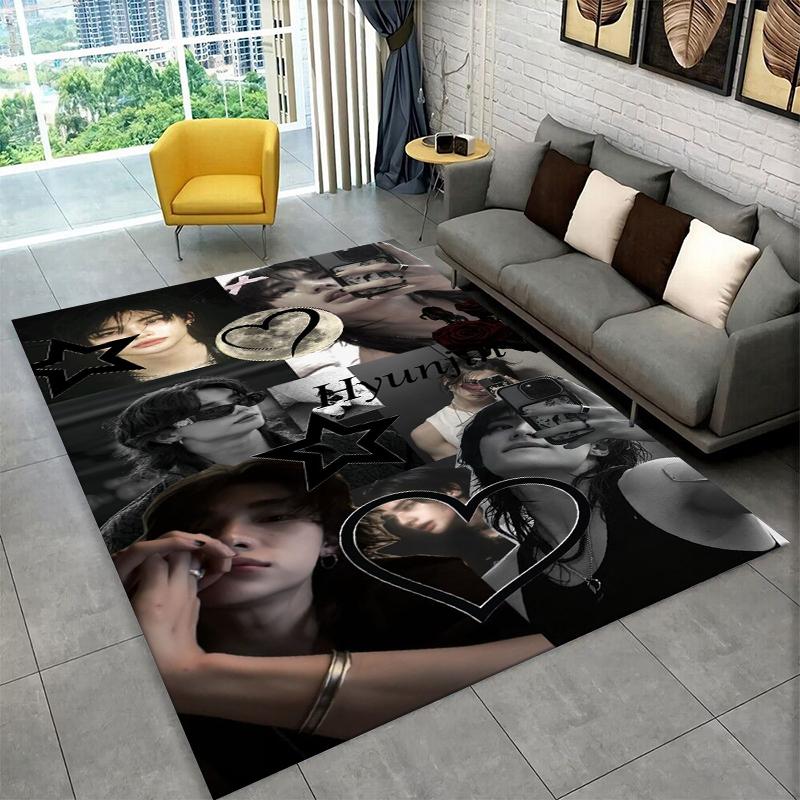Fashion Kpop Hyunjin Stray Kids Non-Slip Area Rug for Living Room,Bedroom,Playroom,Soft Carpet Floor Mat Home Decor Rug Kid Room