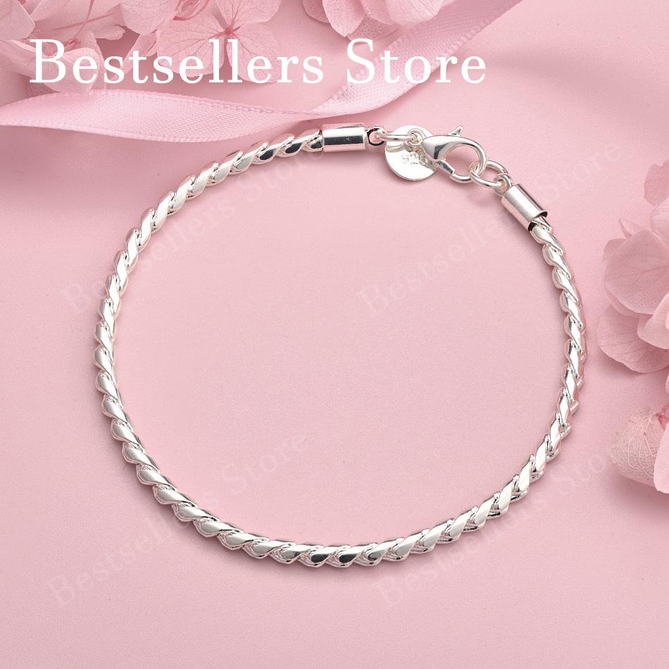 925 Sterling Silver 8-inch 4MM Exquisite Rope Chain Bracelet, Fashionable Men's and Women's Party Wedding Accessories Jewelry