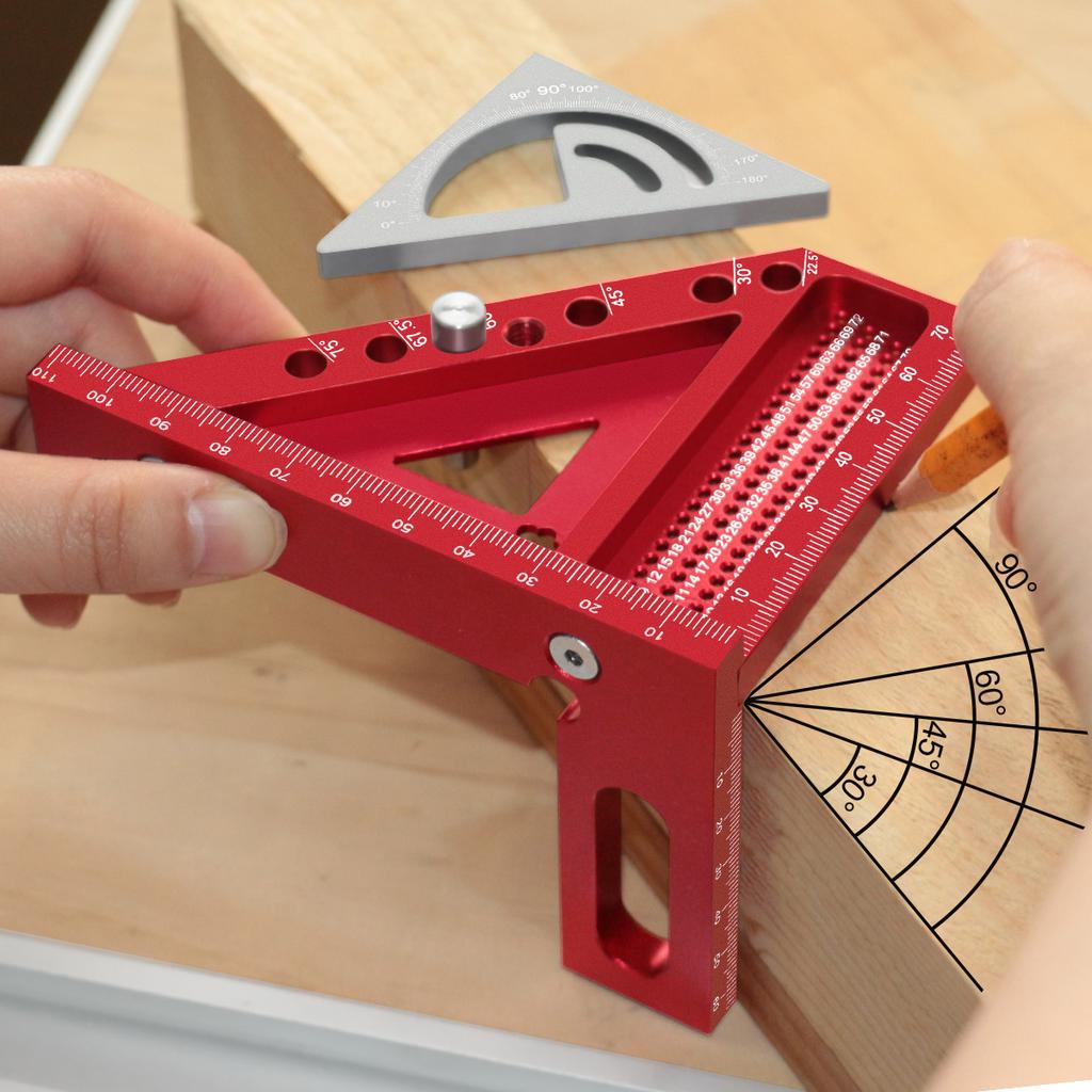 Multi-angle Set Square with Angle Positioning Dowel Pin and T-sqaure Scribing Holes,with Small Angle Triangle Ruler 3D Scribing