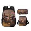 Monster Jam Round Front Bag Backpack Pen Bag Shoulder Bag 3Pcs Set Cartoon Print Student's Best Campus Companion Birthday Gift