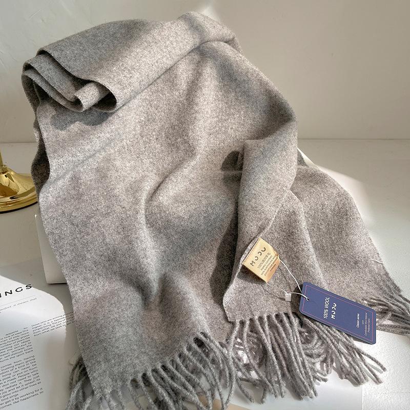 100% Australia Wool Scarf Women Winter Soft Warm Scarves Solid Color Shawl Thickened Luxury Cashmere Pashmina Lady Hijab Gift