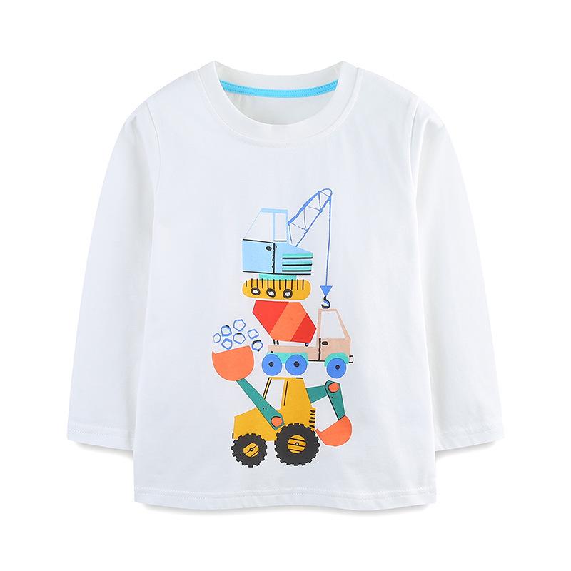 European Boys Excavator Print Long-Sleeve T-Shirt - Spring/Autumn Pullover for Kids 120 cm