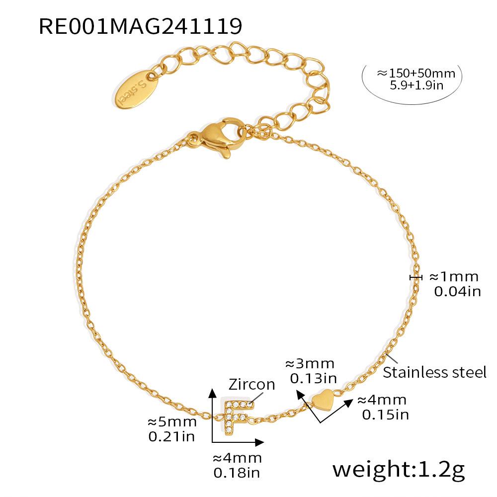 Qiong Yao 26-Letter Zircon Inlaid Jewelry Set: Gold-Plated Titanium Steel Necklace, Bracelet, Ring, and Stud Earrings.