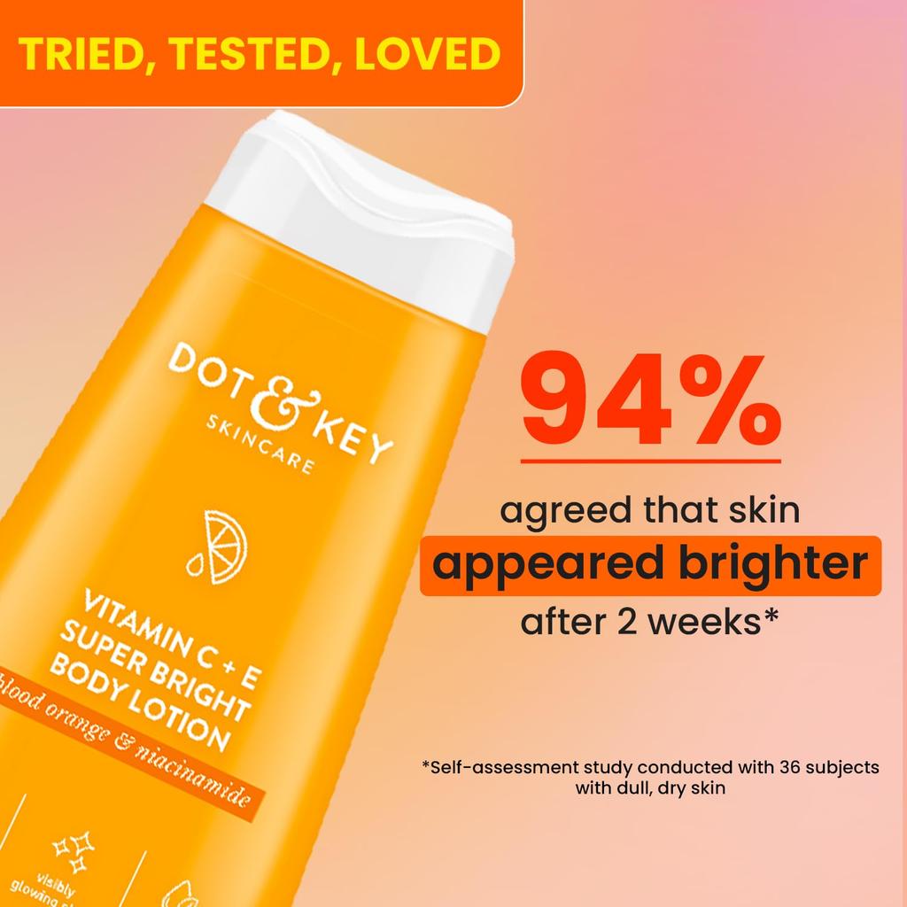 Dot & Key Vitamin C + E Super Bright Body Lotion for Deep Nourishing & Visibly Glowing Skin | Reduces Dark Spots & Tanning |With Triple Vitamin C & Ni
