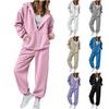 Women's Fashion Casual Long-Sleeve Solid-Color Hooded Cardigan With Zipper Top And Pants Two-Piece Set