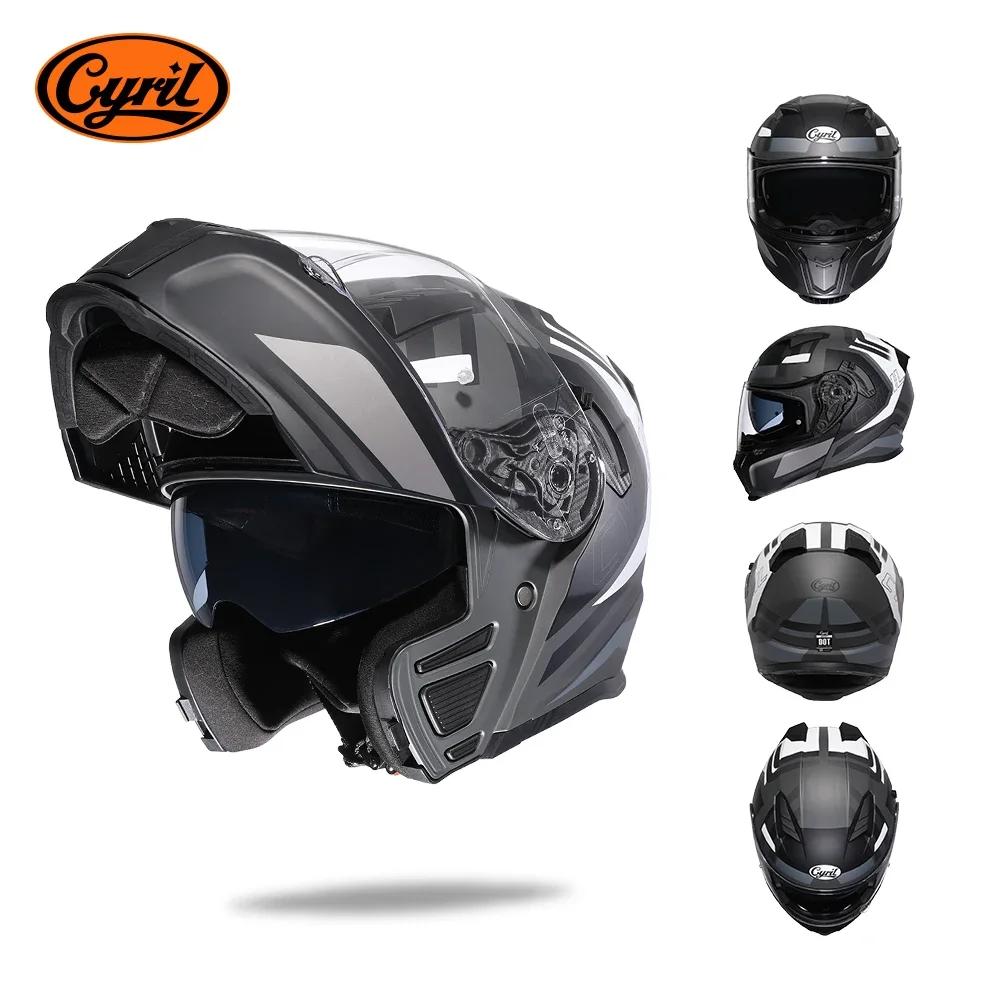 Motorcross Flip Up Helmets with Wide View Clear Visor ABS Shell Full Face Cyril Motor Helmet For Adult DOT Approved