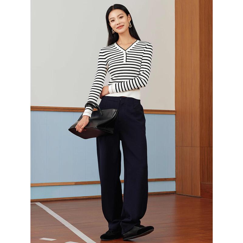 JUZUI Women's 2025 Spring Striped Knit Pullover Sweater