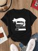 Simple Black And White Cat Book Print Middle Eastern Round Neck Unisexs Casual Fashion Trendy Adult Short Sleeve Tshirt Female