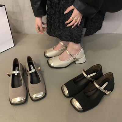 Frühling Damen Pumps 2024 Neu Britischer Stil Flach Schnalle Damen Elegant Niedriger Absatz Schuhe Zapatillas Mujer Damen Mary Jane Schuhe