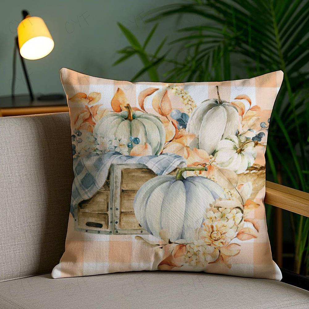 Colorful Watercolor Pumpkin Pillow Case Custom Printed Brushed Fleece Pillow, Baby Skin-Touch, Eco-Friendly Dye-Sublimation Cush