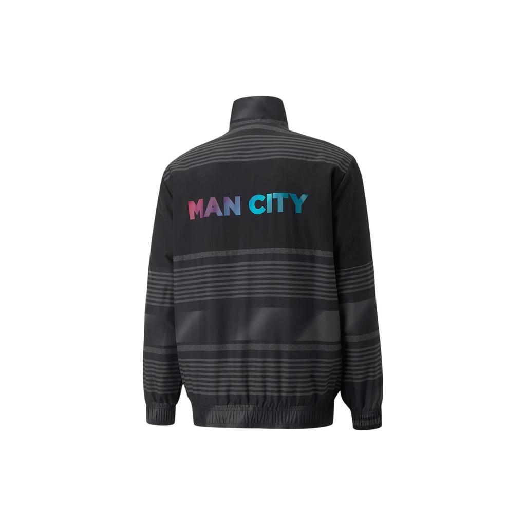 Puma Mcfc Prematch Jacket Logo Geometric Print Stand Collar Casual Zip Woven Jacket Men Jacket Black 765180-03