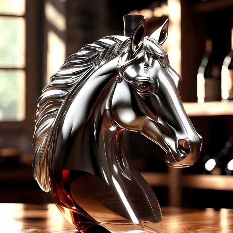 Bottiglia di Vetro a Forma di Testa di Cavallo Decorativa per Whisky Decanter Animale Contenitore per Alcolici Accessori Divertenti da Bevuta